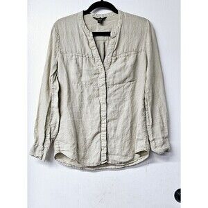 TOMMY BAHAMA  Tan Roll Tab Sleeves Button-Up 100% Linen Women Shirt Pockets XXS